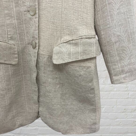 Vintage Express Linen Blazer XS Mixed Texture Beige Shoulder Pads USA 🌾✨ - Picture 10 of 16